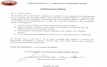Convocatória Assembleia Geral Ordinária 23 março 2024